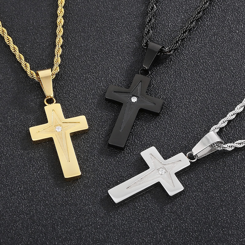 1 Piece Titanium Steel 18K Gold Plated Cross display picture 3