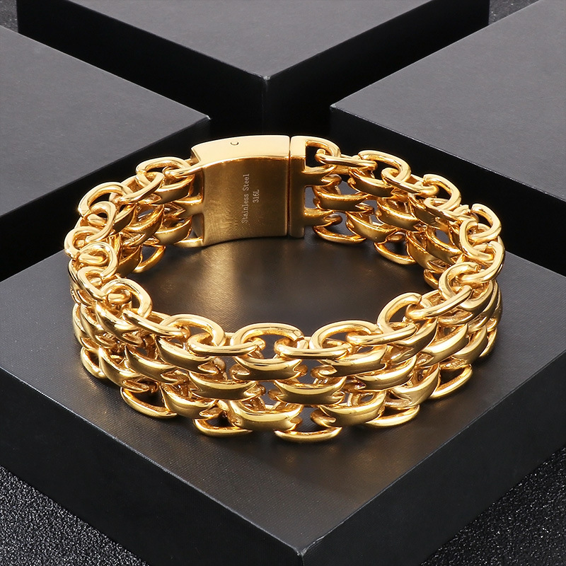 Punk Solid Color Titanium Steel Plating Chain Gold Plated Men's Bracelets display picture 3