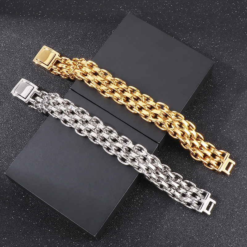 Punk Solid Color Titanium Steel Plating Chain Gold Plated Men's Bracelets display picture 4