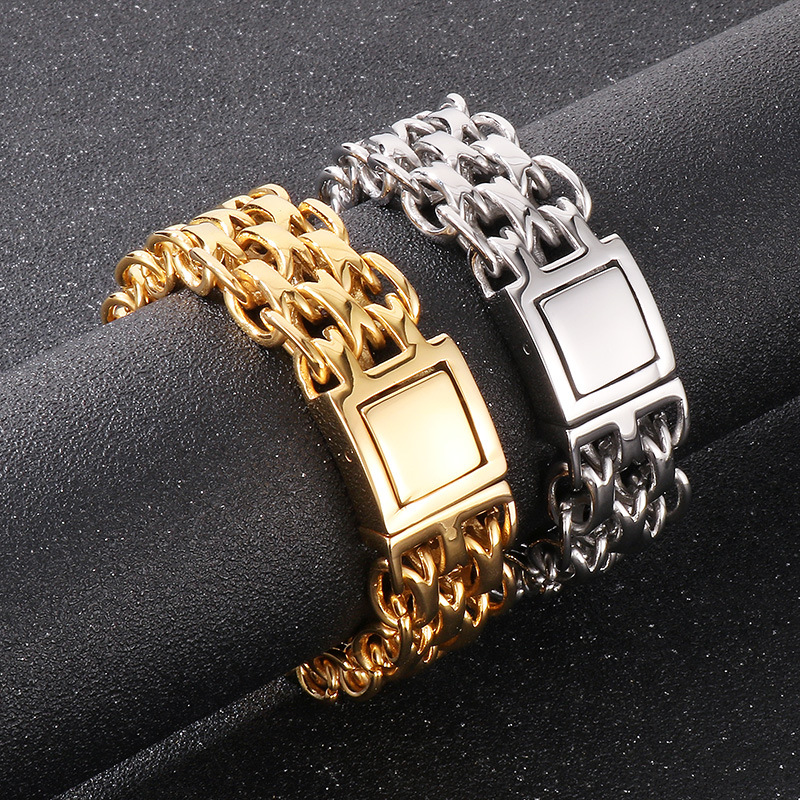 Punk Solid Color Titanium Steel Plating Chain Gold Plated Men's Bracelets display picture 5