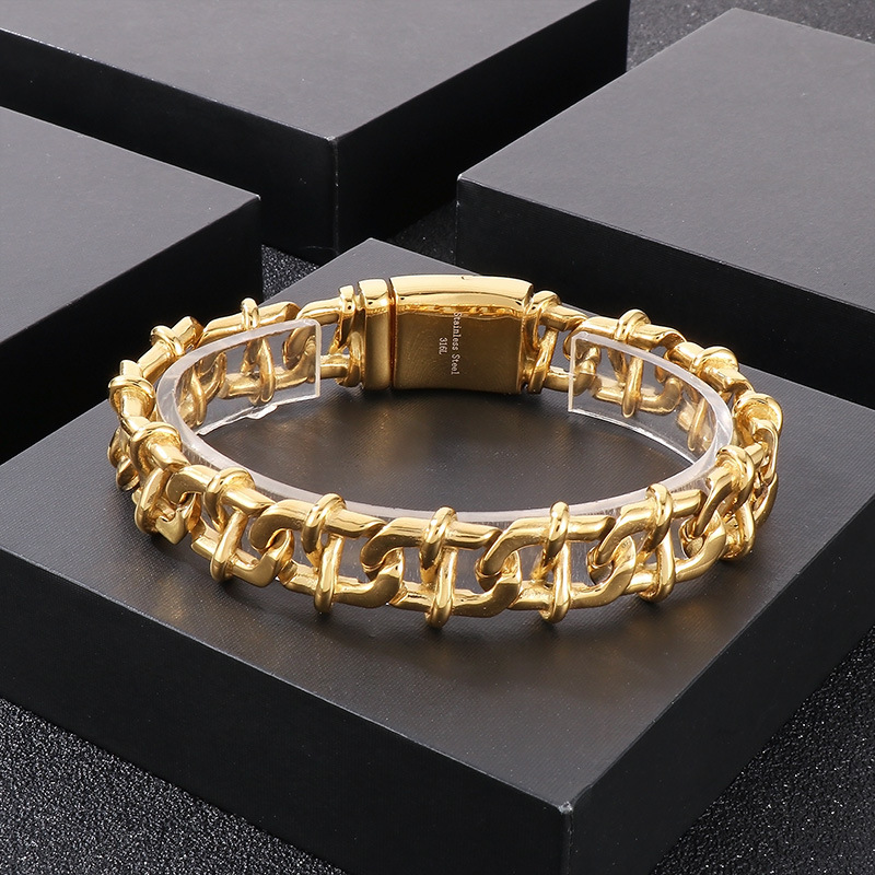 Punk Geometric Solid Color Titanium Steel Plating 18K Gold Plated Men's Bracelets display picture 2
