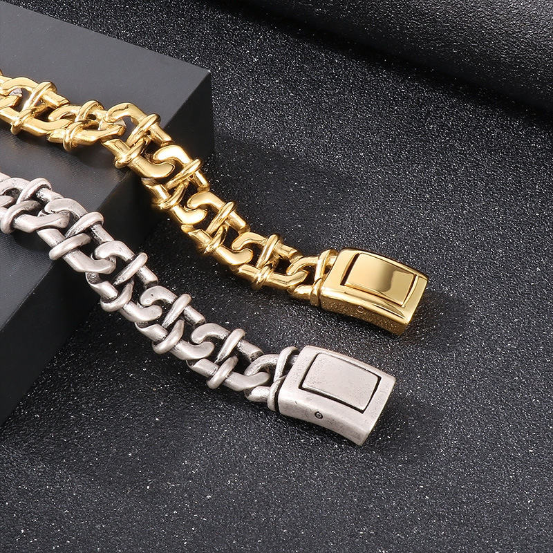 Punk Geometric Solid Color Titanium Steel Plating 18K Gold Plated Men's Bracelets display picture 7