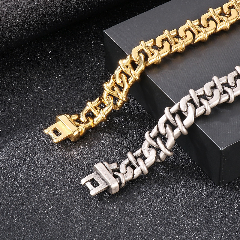 Punk Geometric Solid Color Titanium Steel Plating 18K Gold Plated Men's Bracelets display picture 8