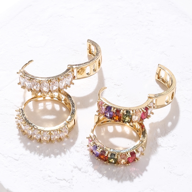 1 Paire Style Vintage Cercle Couleur Unie Placage Incruster Le Cuivre Zircon Plaqué Or Boucles D'oreilles Cerceau display picture 4