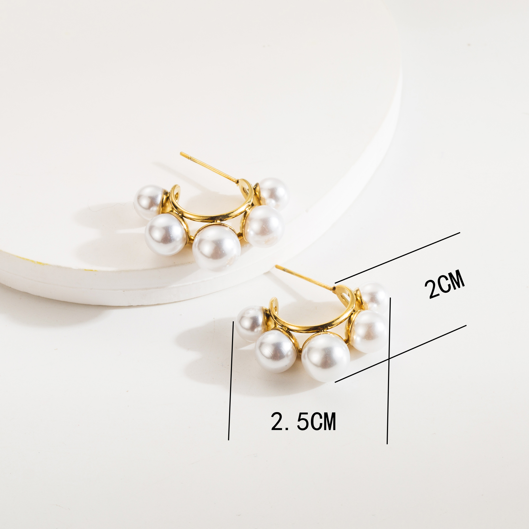 1 Pair Elegant Streetwear Geometric Round Flower Inlay 304 Stainless Steel Artificial Pearls Rhinestones 14K Gold Plated Ear Studs display picture 8