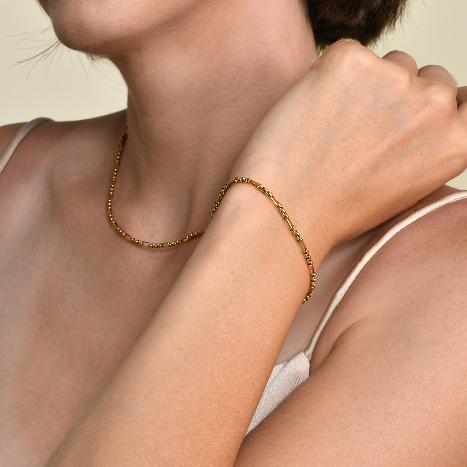201 Edelstahl Vergoldet Einfacher Stil Einfarbig Armbänder Halskette display picture 9
