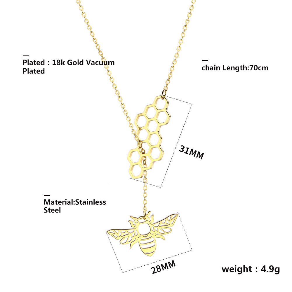 304 Stainless Steel 18K Gold Plated Simple Style Plating Bee Pendant Necklace display picture 3