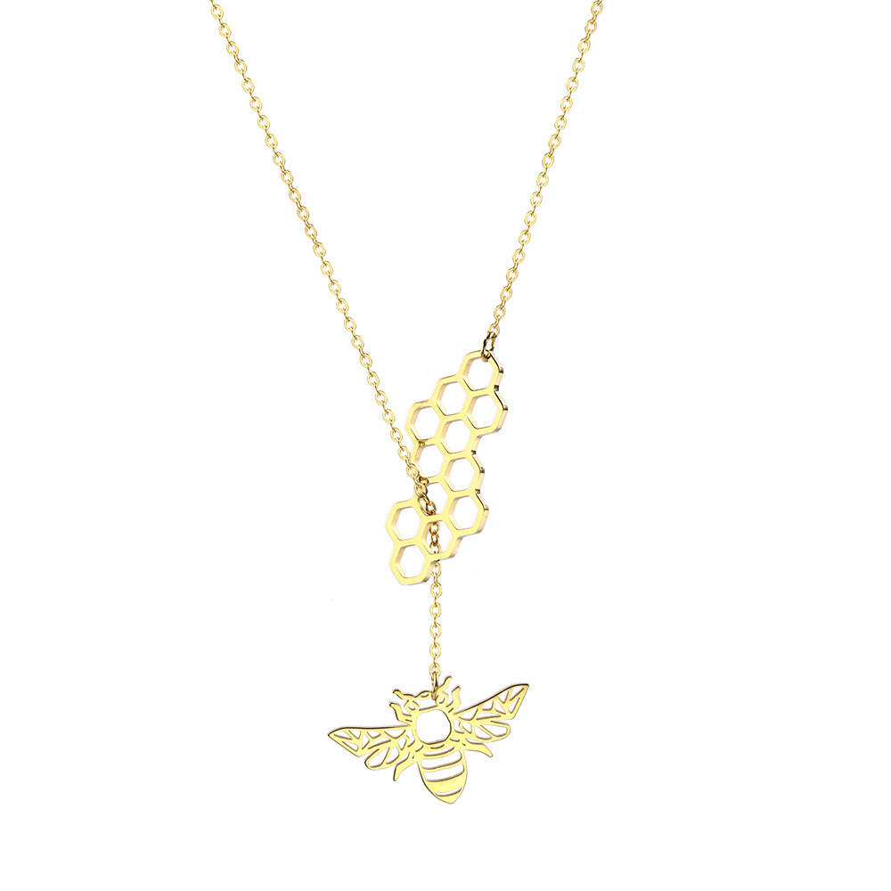 304 Stainless Steel 18K Gold Plated Simple Style Plating Bee Pendant Necklace display picture 5
