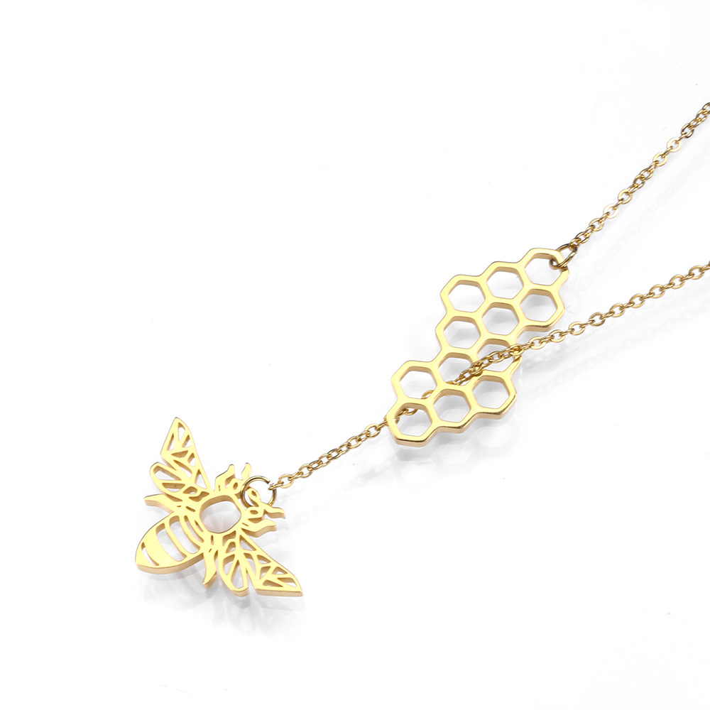304 Stainless Steel 18K Gold Plated Simple Style Plating Bee Pendant Necklace display picture 8