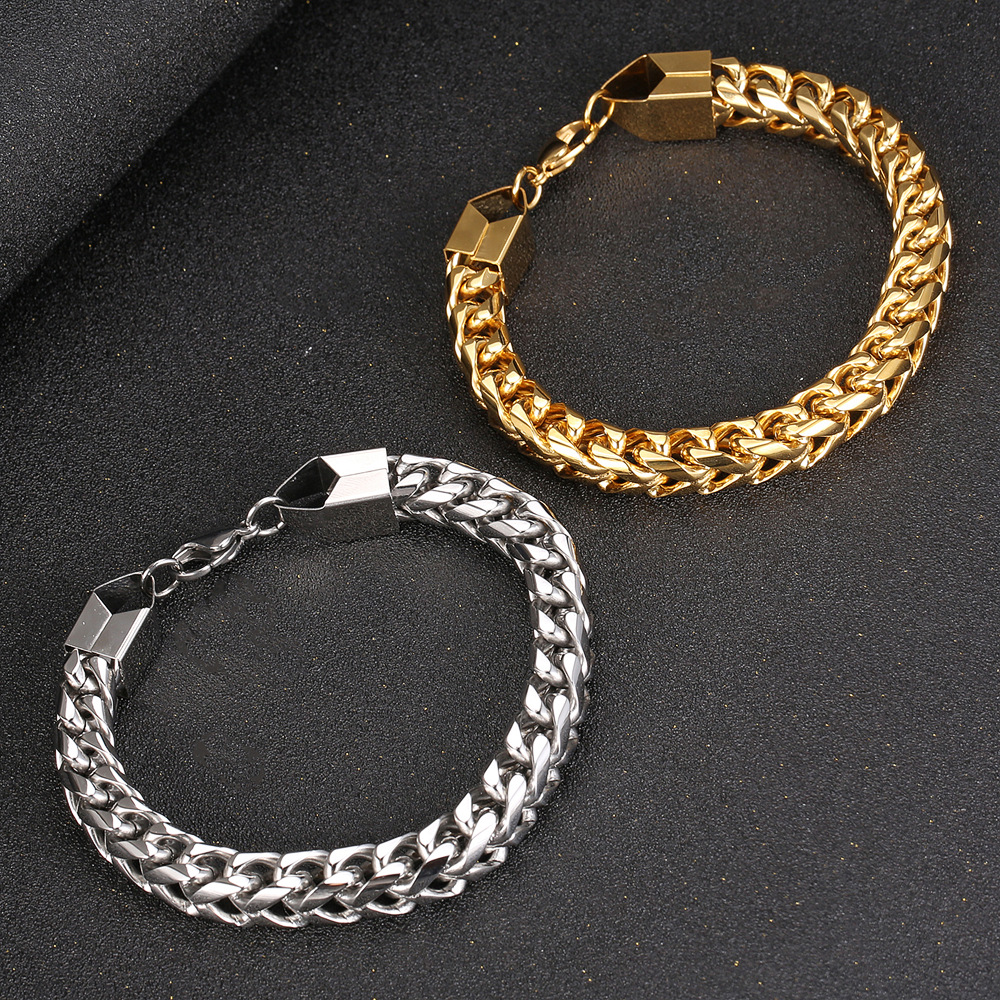 Hip-hop Solid Color Stainless Steel Plating Gold Plated Men's Bracelets display picture 4