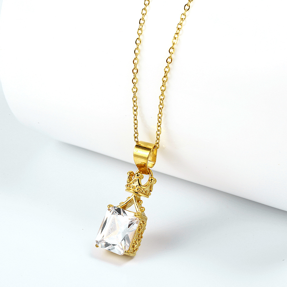 Acero Inoxidable 304 Chapados en oro de 18k Estilo Simple Embutido Corona Diamantes De Imitación display picture 4