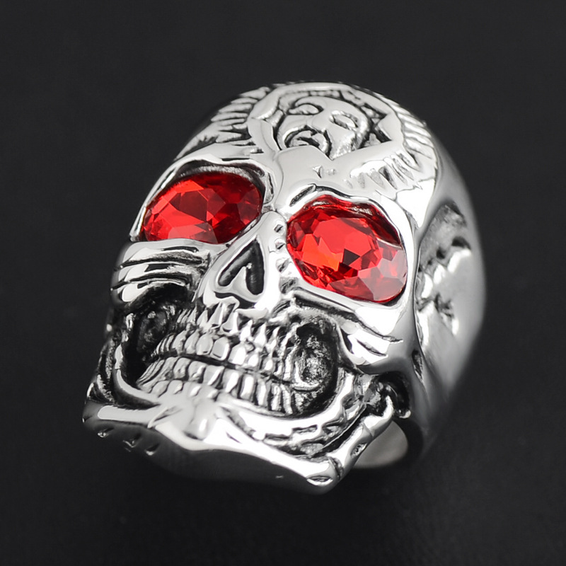 Punk Skull 304 Stainless Steel Inlay Rhinestones 18K Gold Plated Men's Rings display picture 1