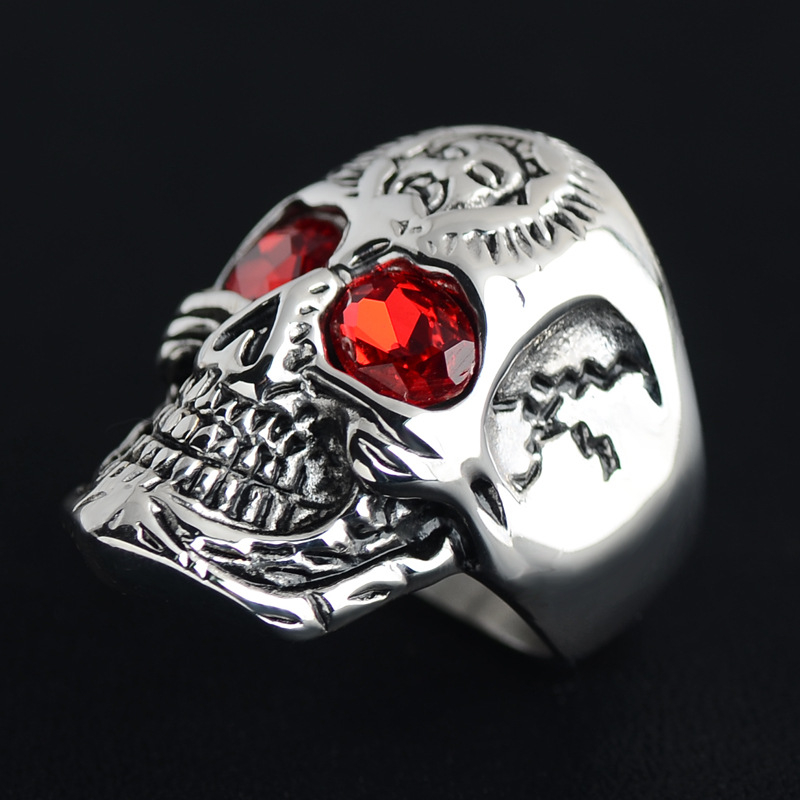 Punk Skull 304 Stainless Steel Inlay Rhinestones 18K Gold Plated Men's Rings display picture 2