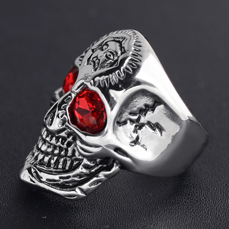 Punk Skull 304 Stainless Steel Inlay Rhinestones 18K Gold Plated Men's Rings display picture 4