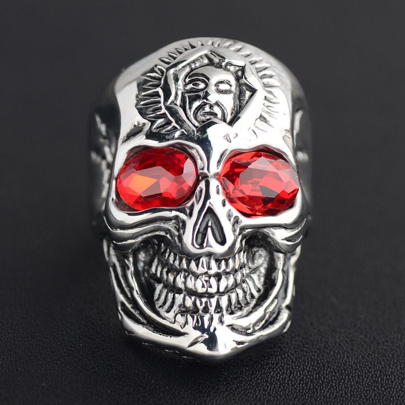 Punk Skull 304 Stainless Steel Inlay Rhinestones 18K Gold Plated Men's Rings display picture 5