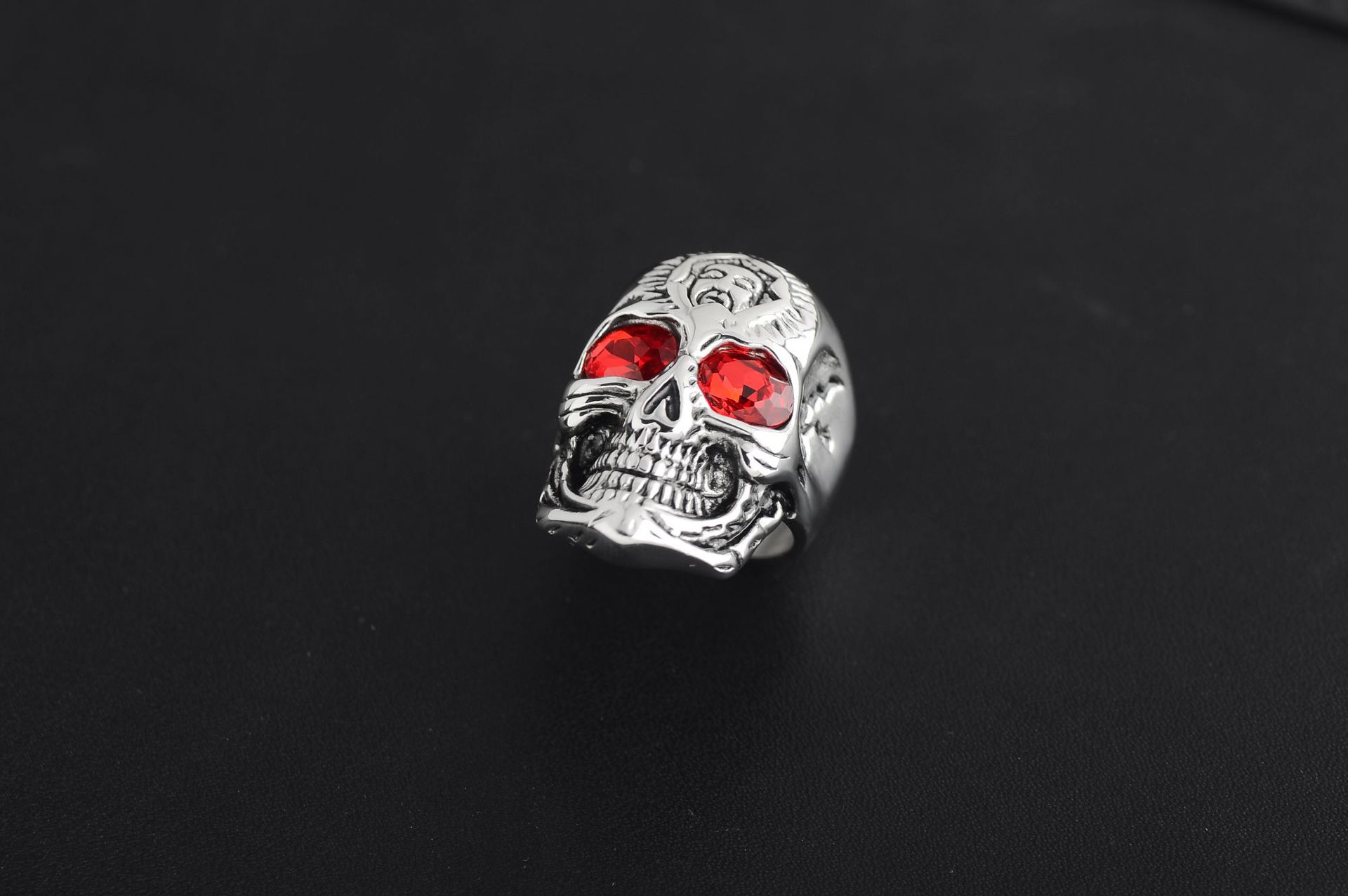 Punk Skull 304 Stainless Steel Inlay Rhinestones 18K Gold Plated Men's Rings display picture 6