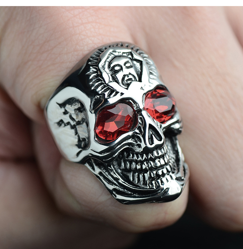 Punk Skull 304 Stainless Steel Inlay Rhinestones 18K Gold Plated Men's Rings display picture 8
