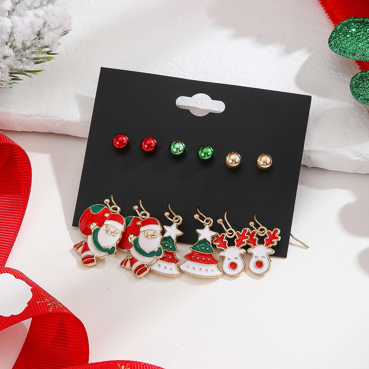 6 Pairs Christmas Santa Claus Plating Alloy Gold Plated Drop Earrings display picture 1