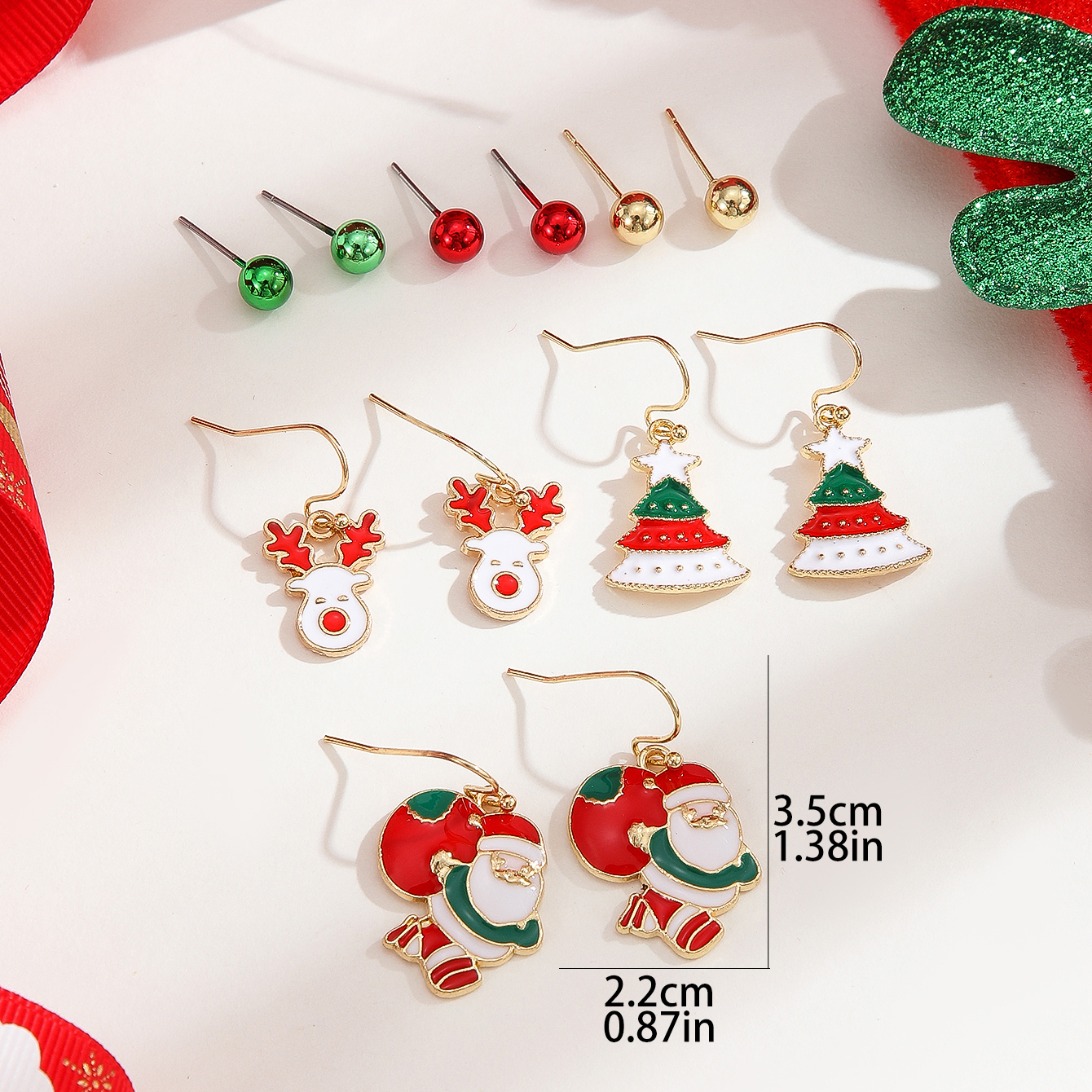 6 Pairs Christmas Santa Claus Plating Alloy Gold Plated Drop Earrings display picture 2