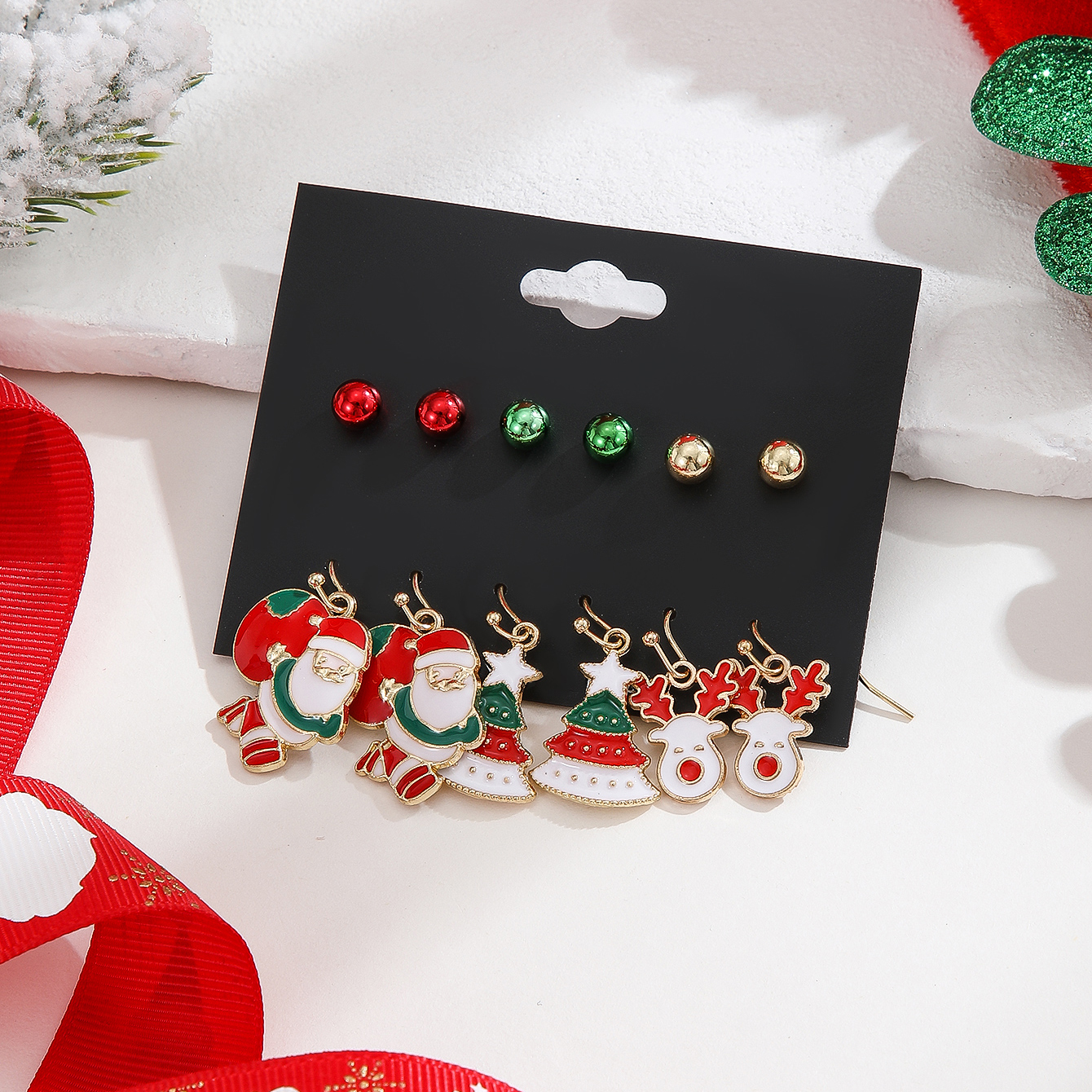 6 Pairs Christmas Santa Claus Plating Alloy Gold Plated Drop Earrings display picture 3