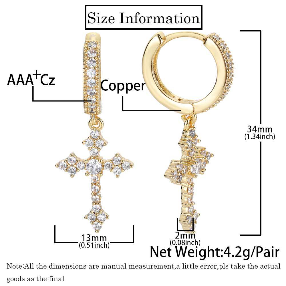 1 Pair Hip-hop Streetwear Cross Inlay Copper Zircon Drop Earrings display picture 1