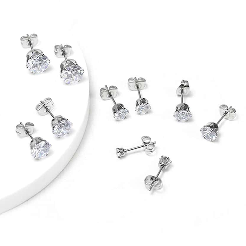 5 Pairs Basic Modern Style Geometric Inlay Stainless Steel Zircon Ear Studs display picture 1