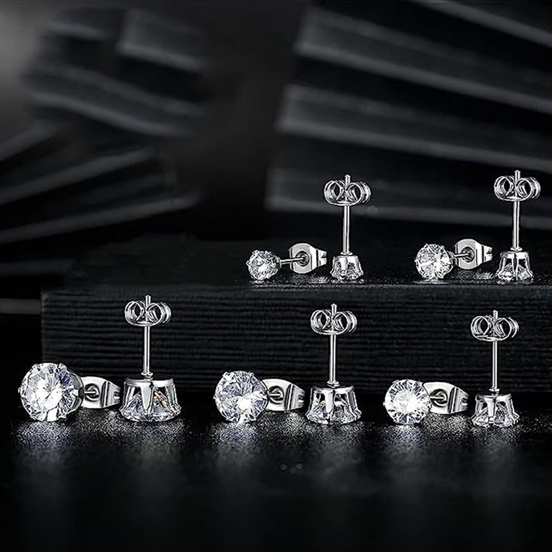 5 Pairs Basic Modern Style Geometric Inlay Stainless Steel Zircon Ear Studs display picture 4