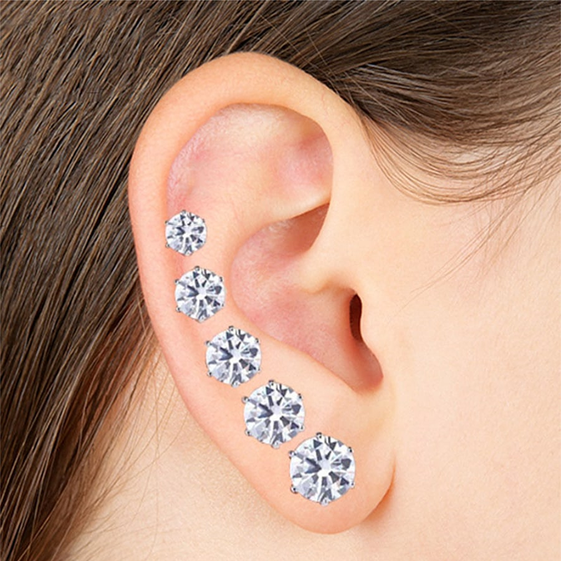 5 Pairs Basic Modern Style Geometric Inlay Stainless Steel Zircon Ear Studs display picture 7