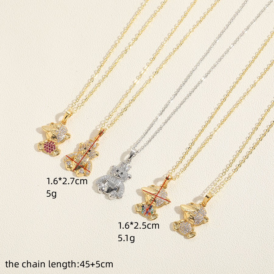 Simple Style Commute Little Bear Copper Plating Inlay Zircon 14k Gold Plated Pendant Necklace display picture 2