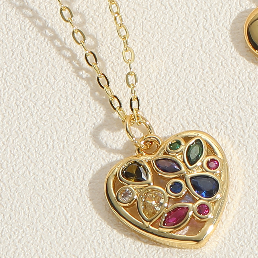 Einfacher Stil Herzform Kupfer Überzug Inlay Zirkon 14 Karat Vergoldet Halskette Mit Anhänger display picture 8