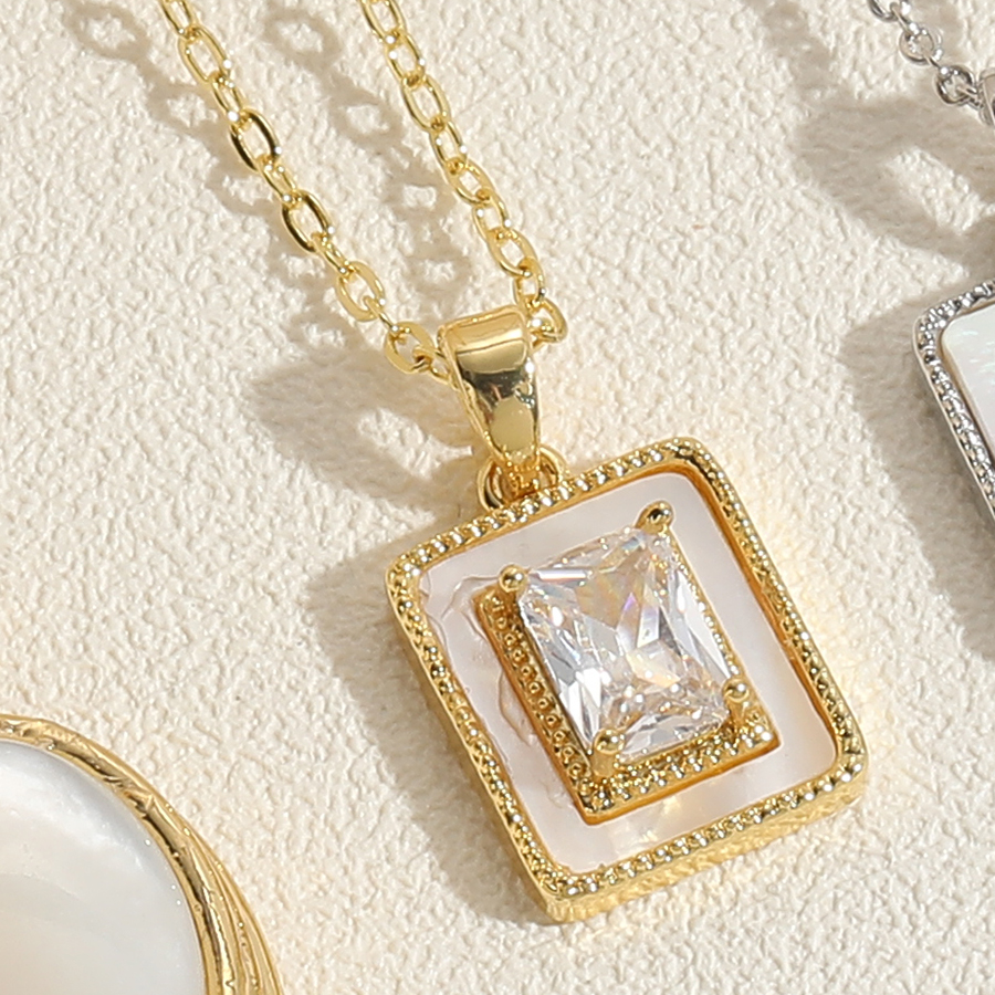 Cute Simple Style Square Copper Plating Chain Shell Zircon 14k Gold Plated White Gold Plated Pendant Necklace display picture 7