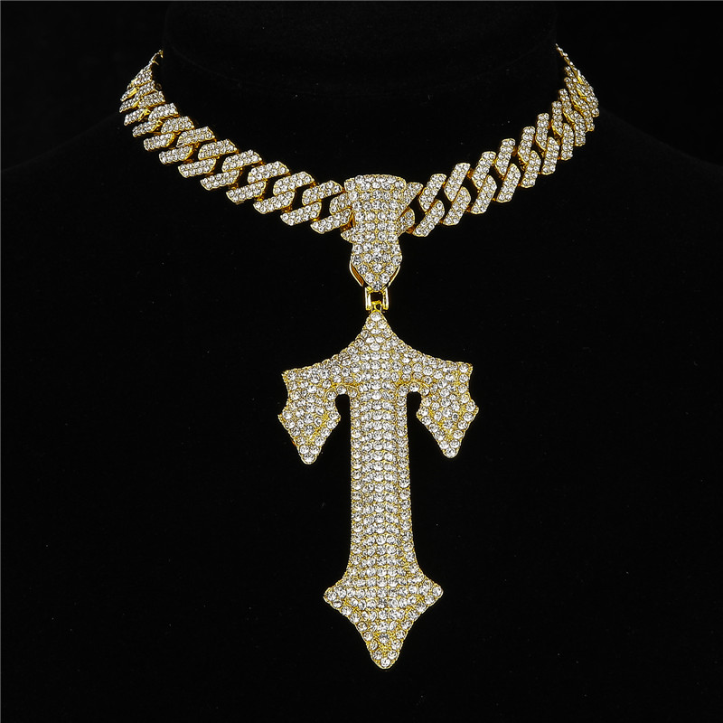 Hip-hop Cross Lock Rhinestones Stainless Steel Alloy Wholesale Pendant Necklace display picture 2
