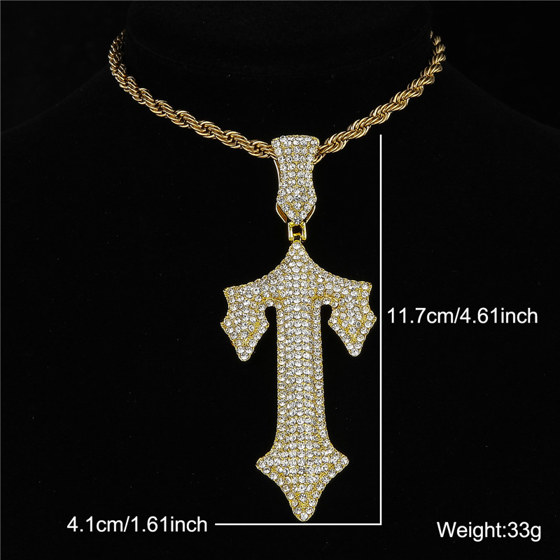 Hip-hop Cross Lock Rhinestones Stainless Steel Alloy Wholesale Pendant Necklace display picture 1