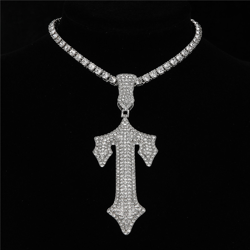 Hip-hop Cross Lock Rhinestones Stainless Steel Alloy Wholesale Pendant Necklace display picture 5