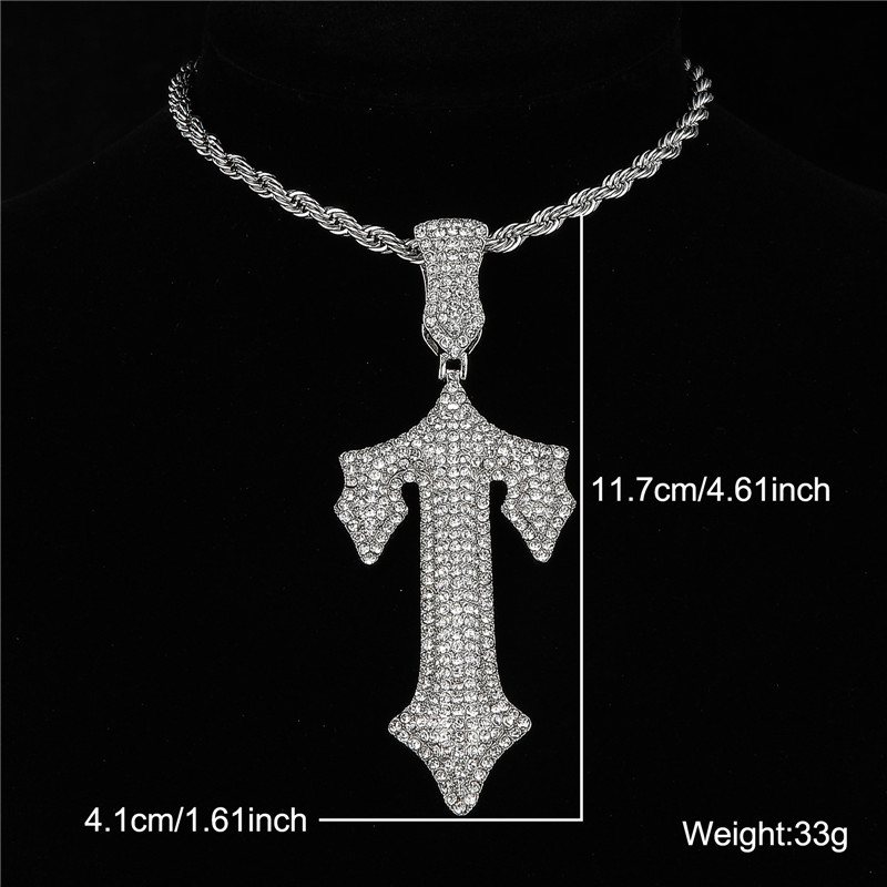 Hip-hop Cross Lock Rhinestones Stainless Steel Alloy Wholesale Pendant Necklace display picture 3