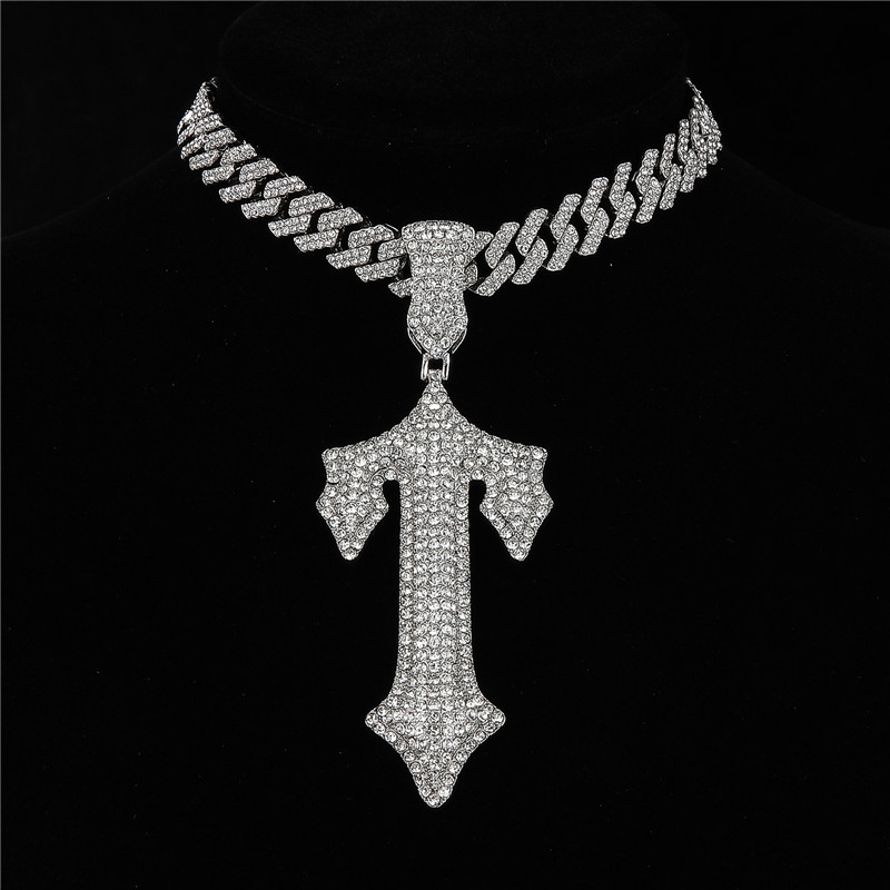 Hip-hop Cross Lock Rhinestones Stainless Steel Alloy Wholesale Pendant Necklace display picture 6
