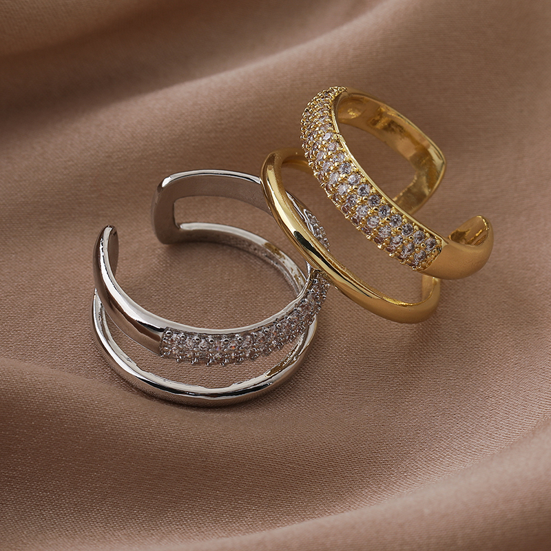 Einfacher Stil Einfarbig Kupfer Weißgold Plattiert Vergoldet Zirkon Offener Ring In Masse display picture 10