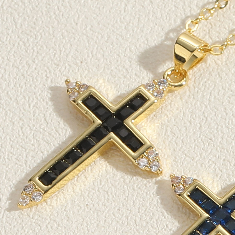 Vintage Style Simple Style Cross Copper Plating Inlay Zircon 14k Gold Plated Pendant Necklace display picture 5