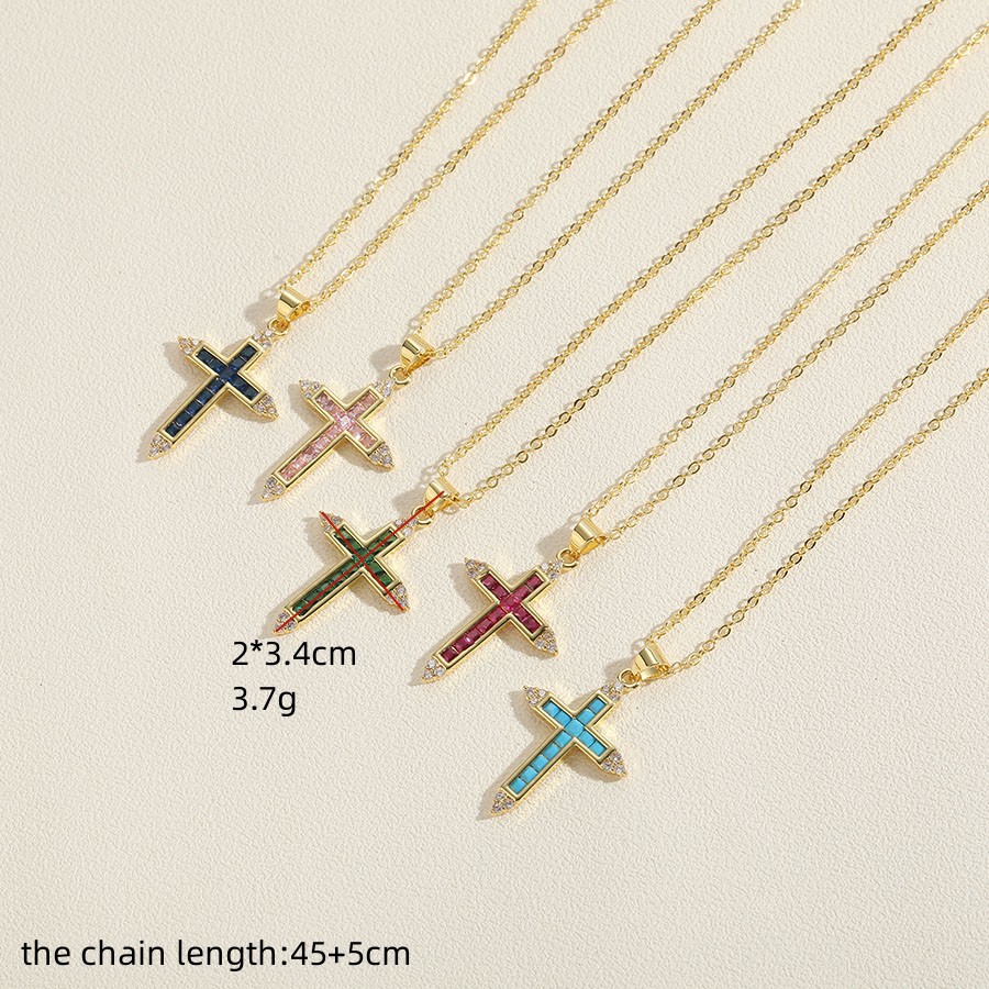 Vintage Style Simple Style Cross Copper Plating Inlay Zircon 14k Gold Plated Pendant Necklace display picture 4