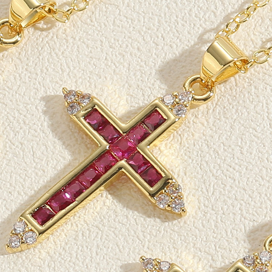 Vintage Style Simple Style Cross Copper Plating Inlay Zircon 14k Gold Plated Pendant Necklace display picture 10