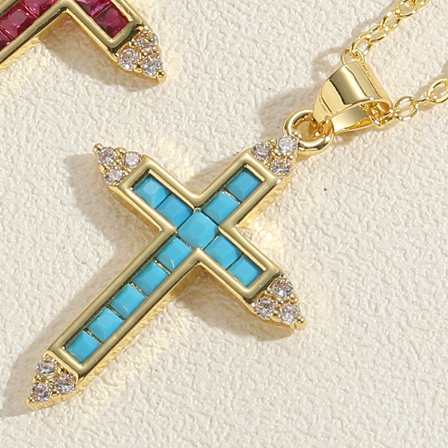 Vintage Style Simple Style Cross Copper Plating Inlay Zircon 14k Gold Plated Pendant Necklace display picture 9