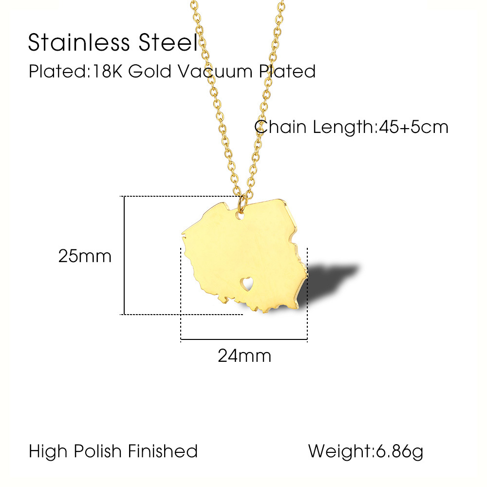 304 Stainless Steel 18K Gold Plated Simple Style Plating Map Pendant Necklace display picture 4