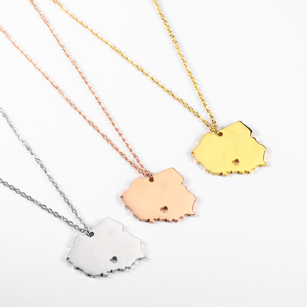 304 Stainless Steel 18K Gold Plated Simple Style Plating Map Pendant Necklace display picture 3