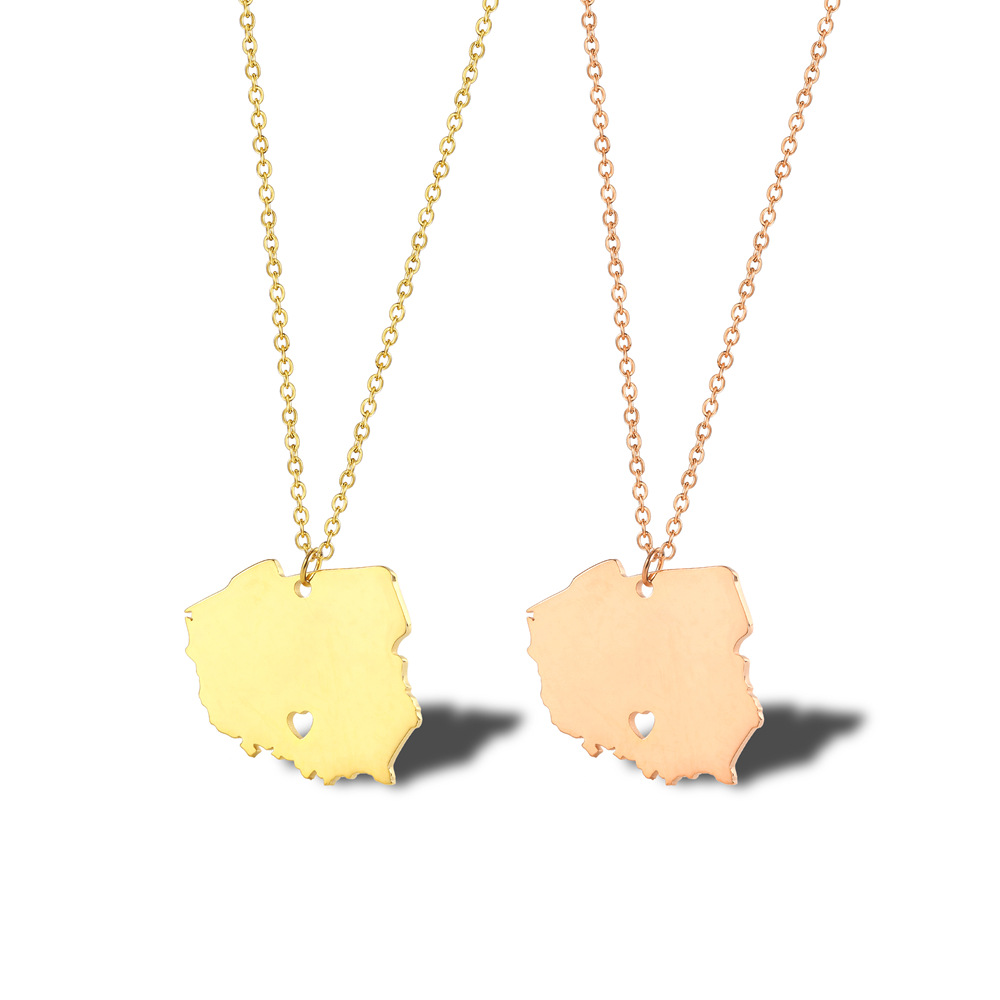 304 Stainless Steel 18K Gold Plated Simple Style Plating Map Pendant Necklace display picture 2