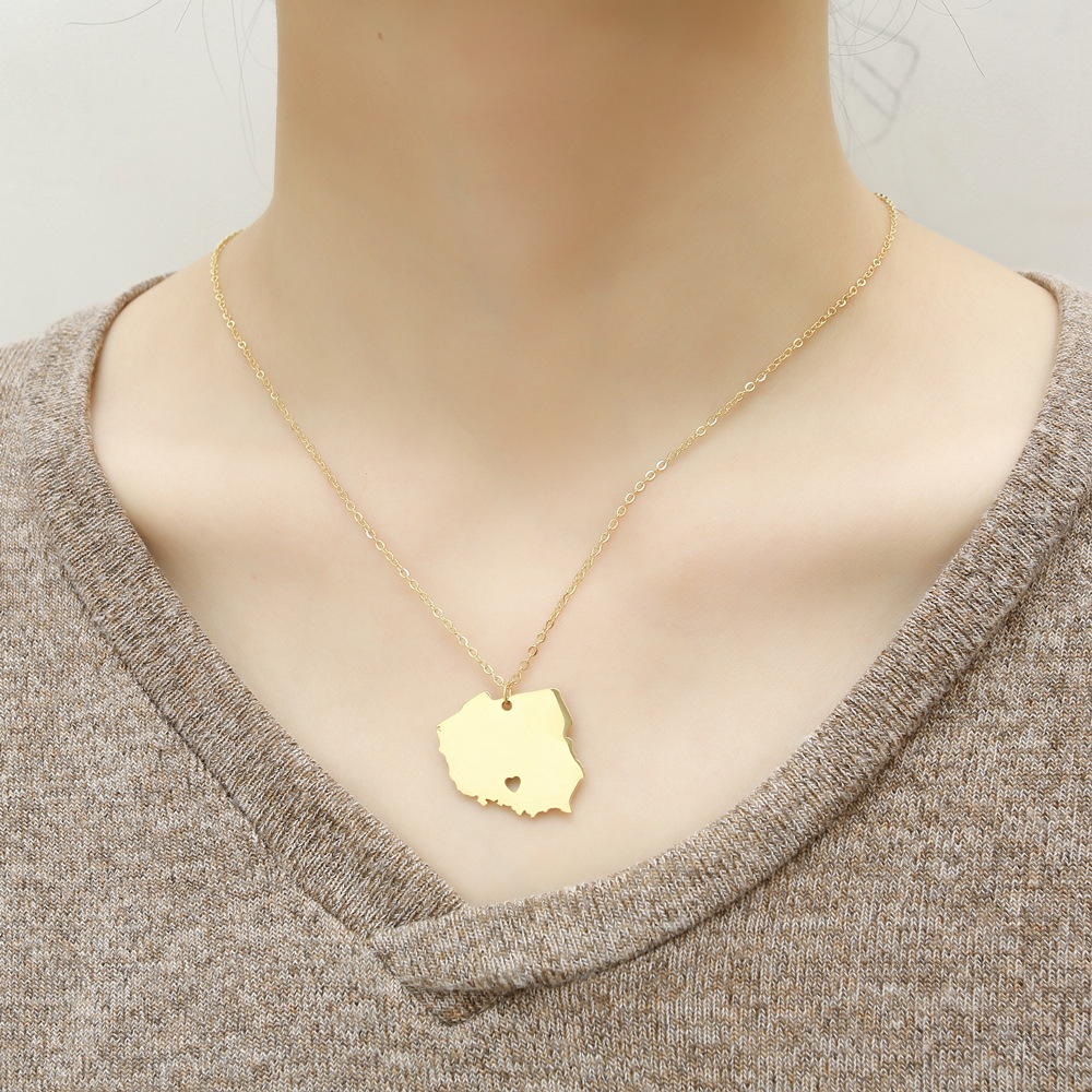 304 Stainless Steel 18K Gold Plated Simple Style Plating Map Pendant Necklace display picture 1