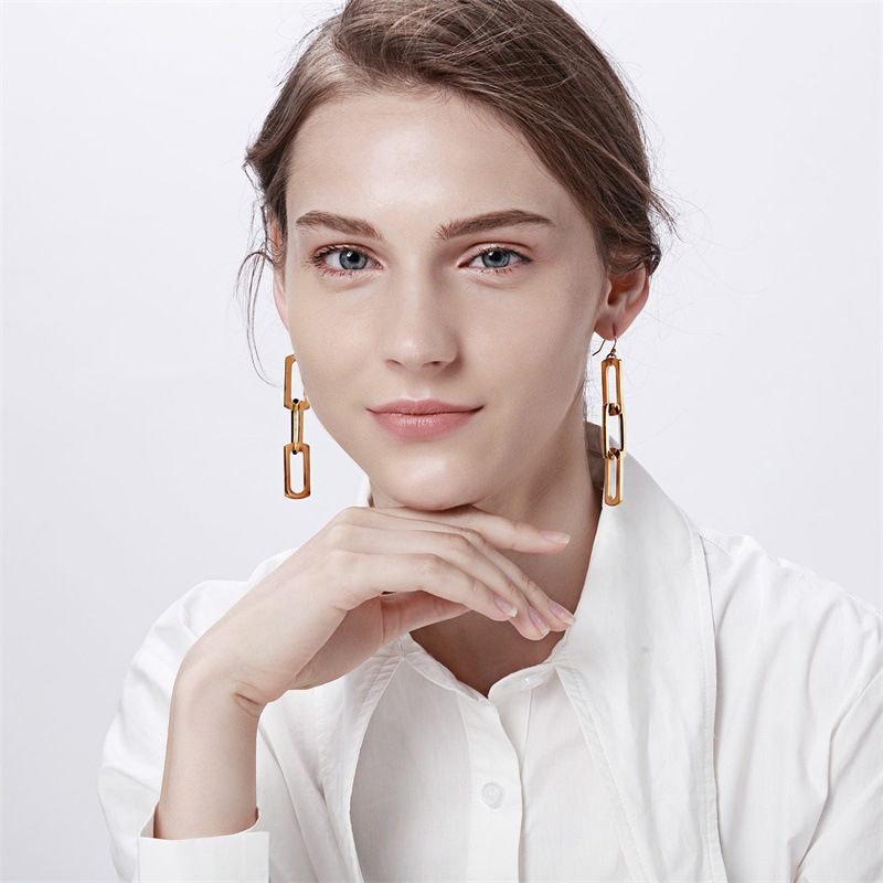 1 Pair Modern Style Geometric Plating 304 Stainless Steel 18K Gold Plated Drop Earrings display picture 1