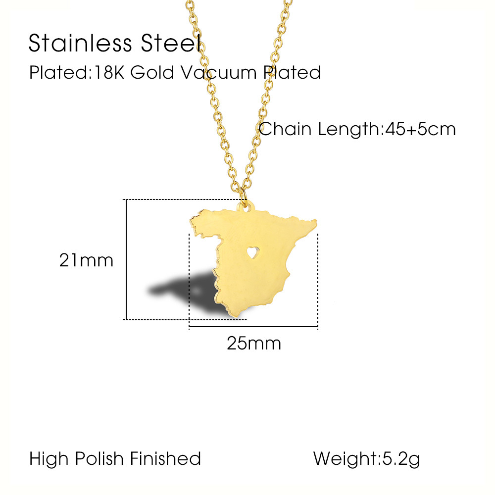 Acero Inoxidable 304 Chapados en oro de 18k Elegante Estilo Simple Ropa De Calle Enchapado Mapa Collar Colgante display picture 4