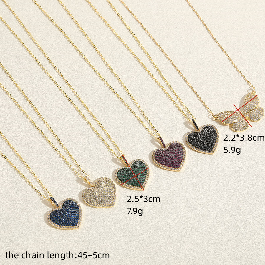 Simple Style Heart Shape Butterfly Copper Plating Inlay Zircon 14k Gold Plated Pendant Necklace display picture 6