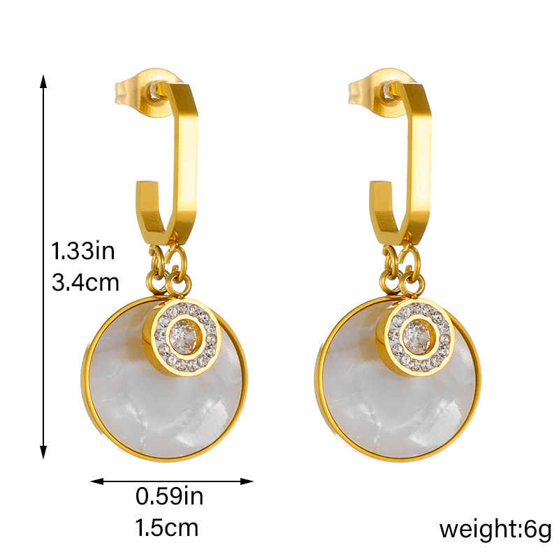 1 Pair Simple Style Round Plating Inlay 304 Stainless Steel Rhinestones 18K Gold Plated Drop Earrings display picture 1