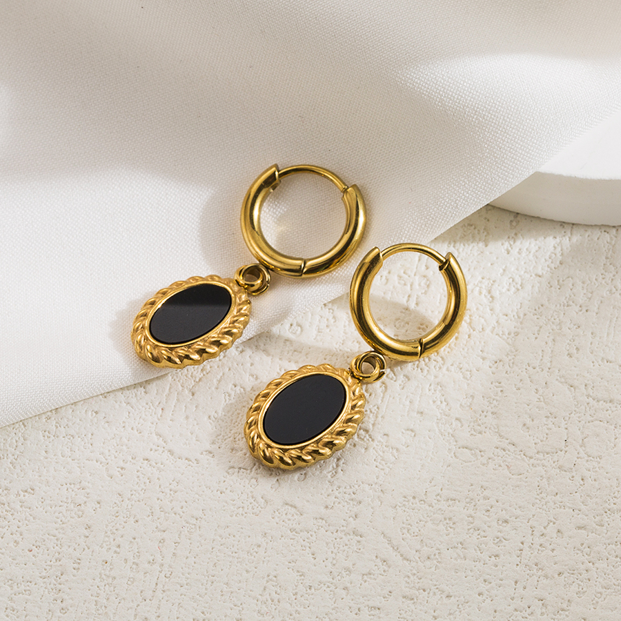 1 Pair Retro Oval Plating Stainless Steel 18k Gold Plated Drop Earrings display picture 2